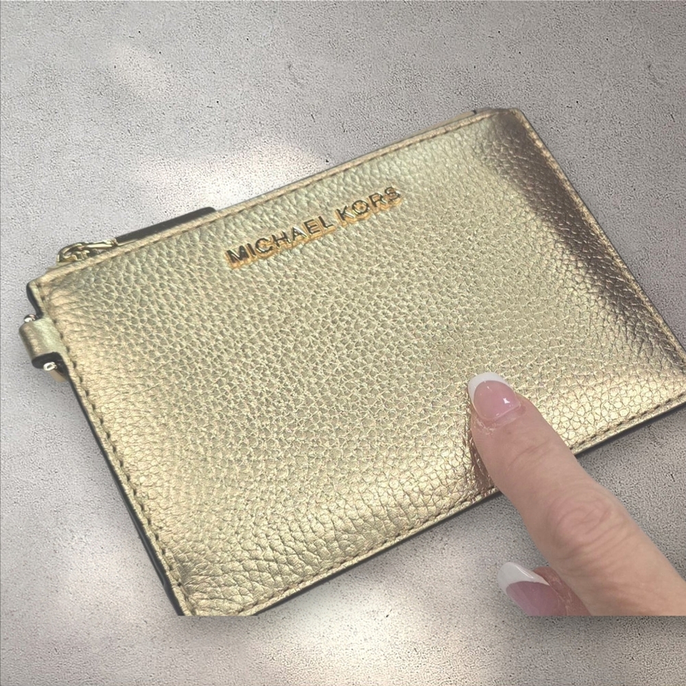 Michael Kors Jet Set Small Metallic Gold Leather Coin‎ Purse Wallet - Picture 8 of 9